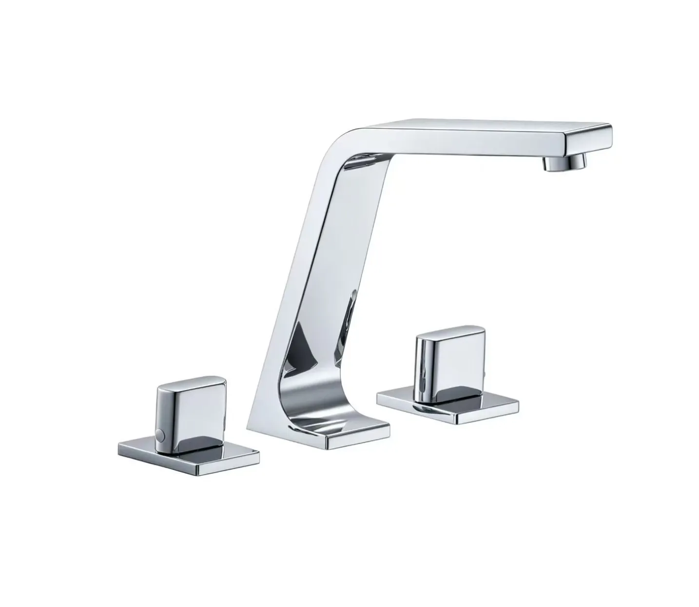 Chrome square-arch three-piece basin faucet