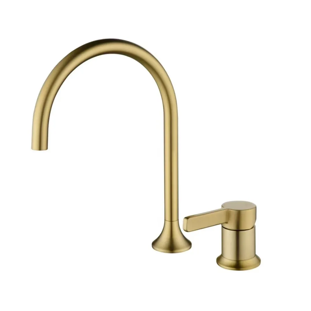 Brushed gold arched basin tap with separate control