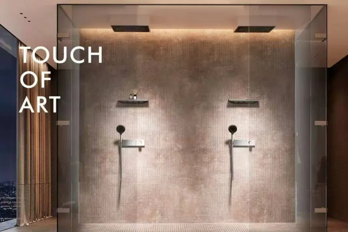 Concealed shower system in hotel bathroom