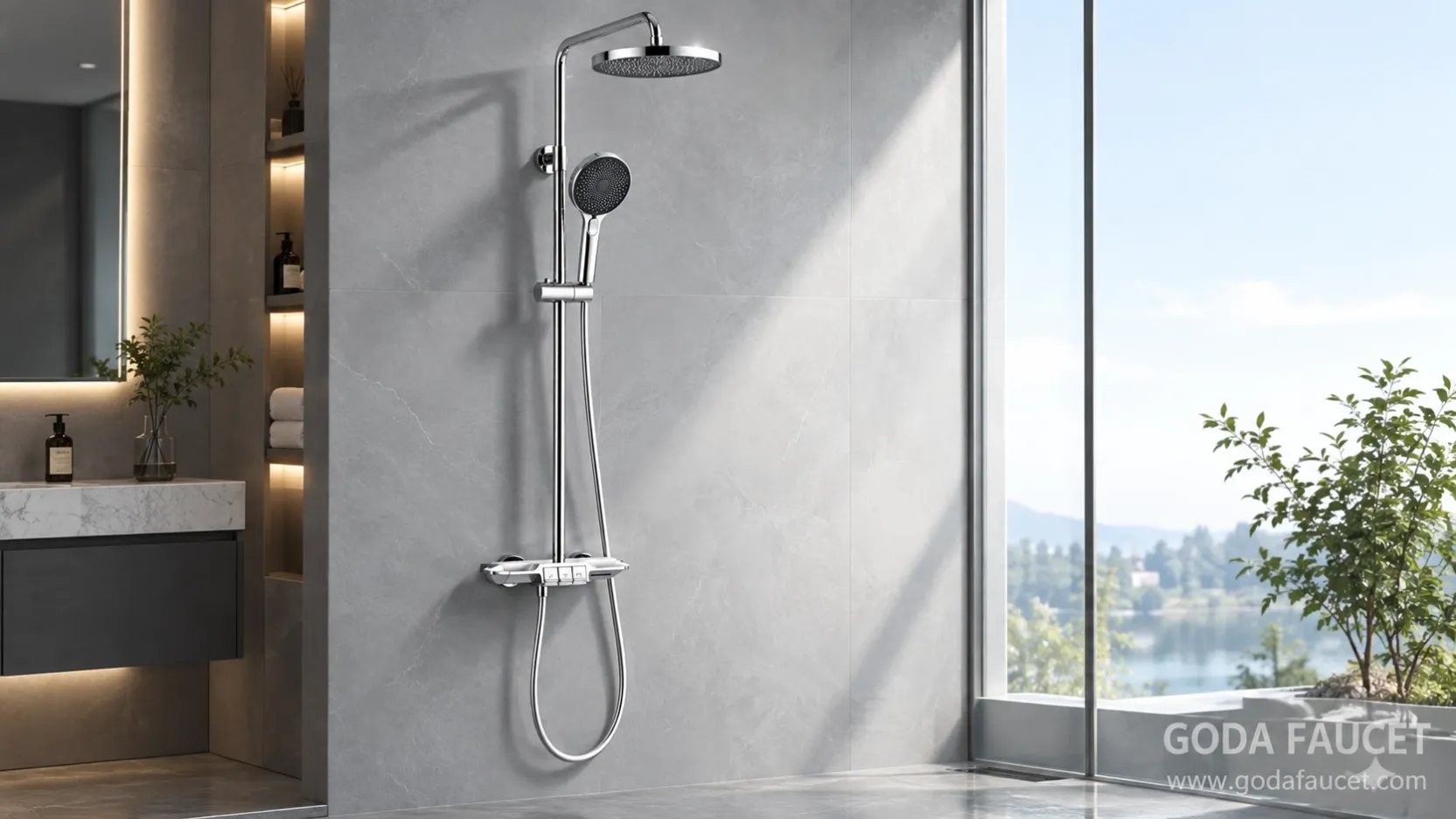 Three-function hot and cold shower system