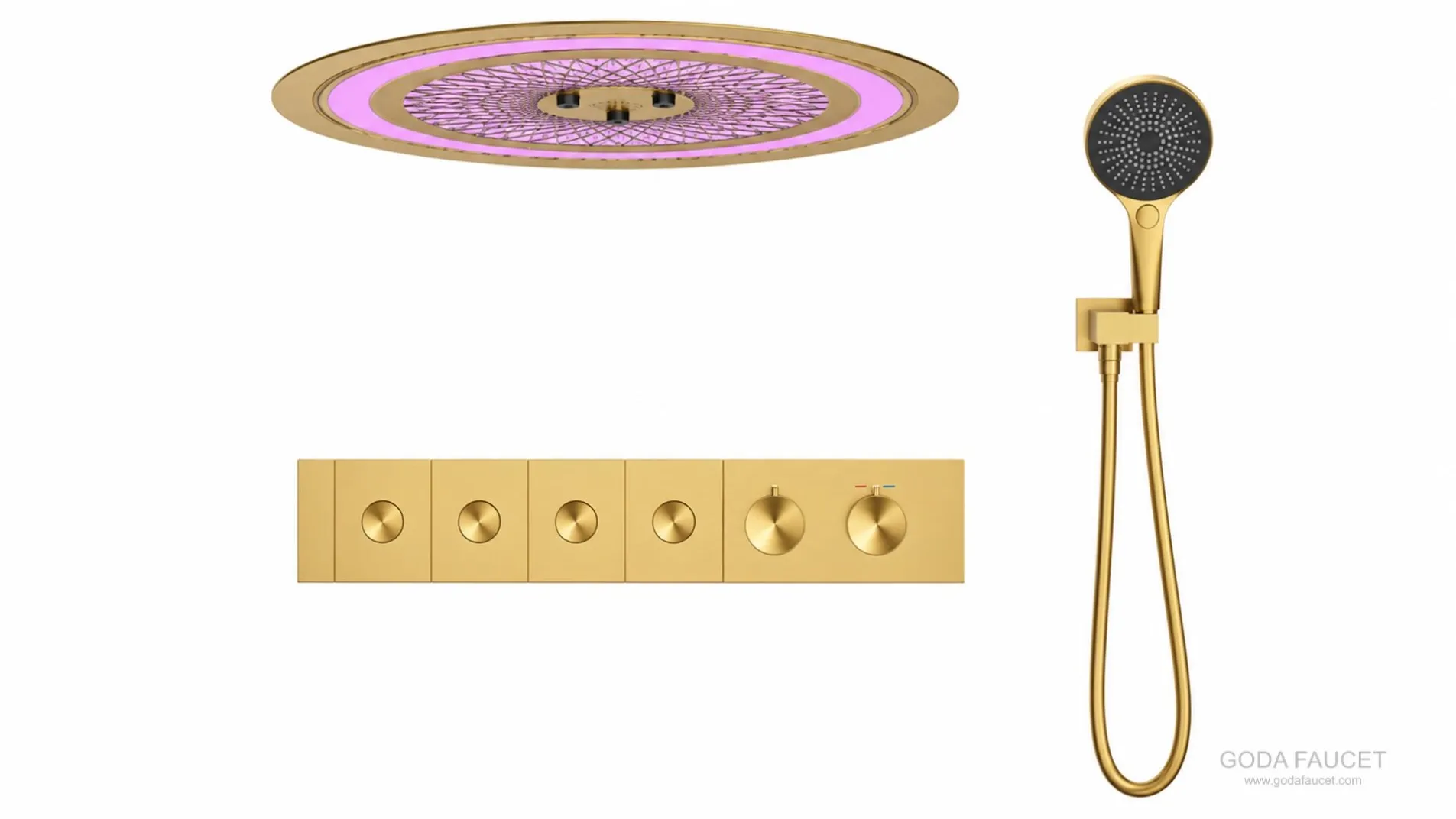 GD-11028 brushed gold round ceiling thermostatic concealed shower system