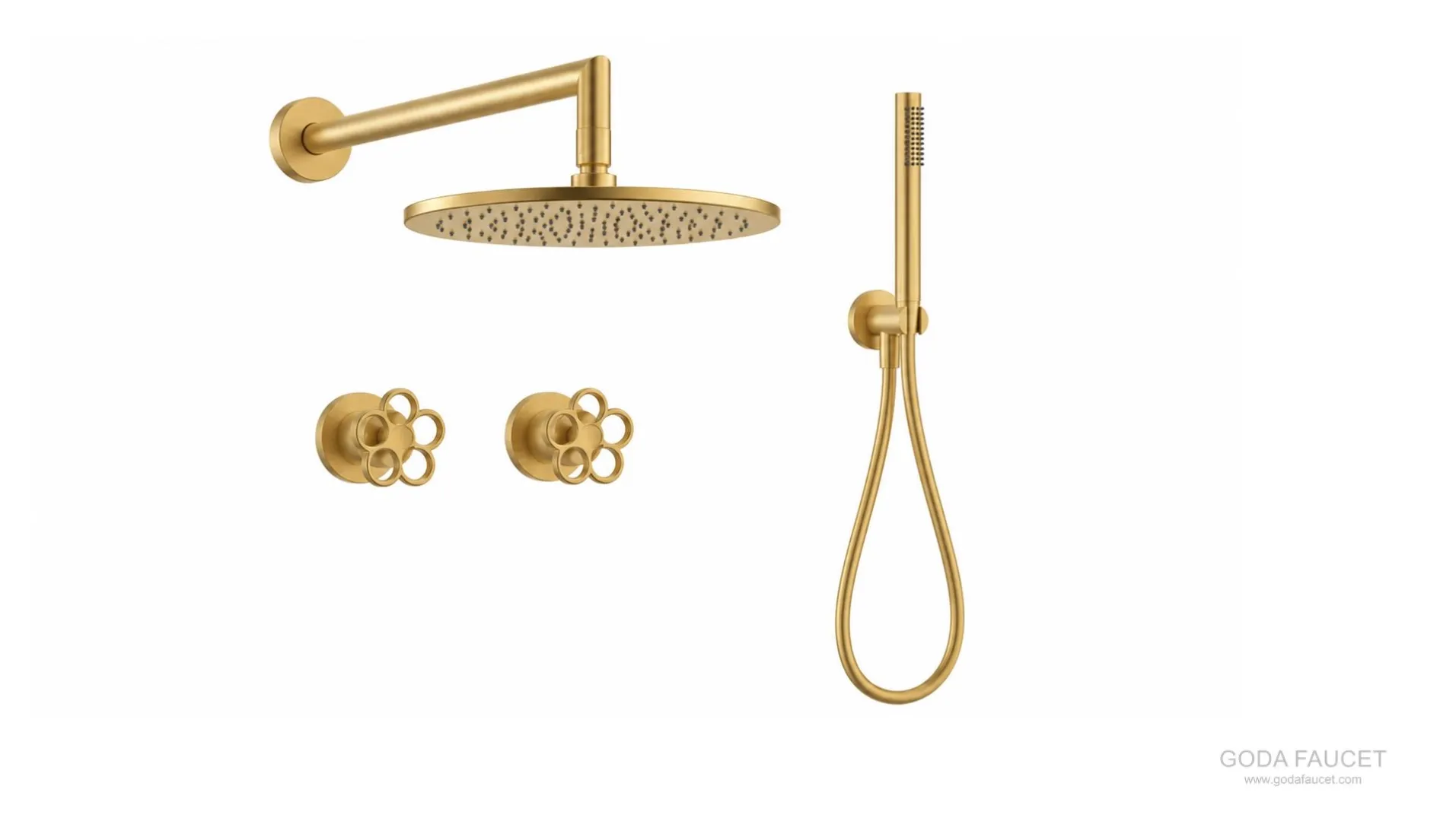 GD-11037 Brushed Gold shower with round 304 overhead and single-function hand shower