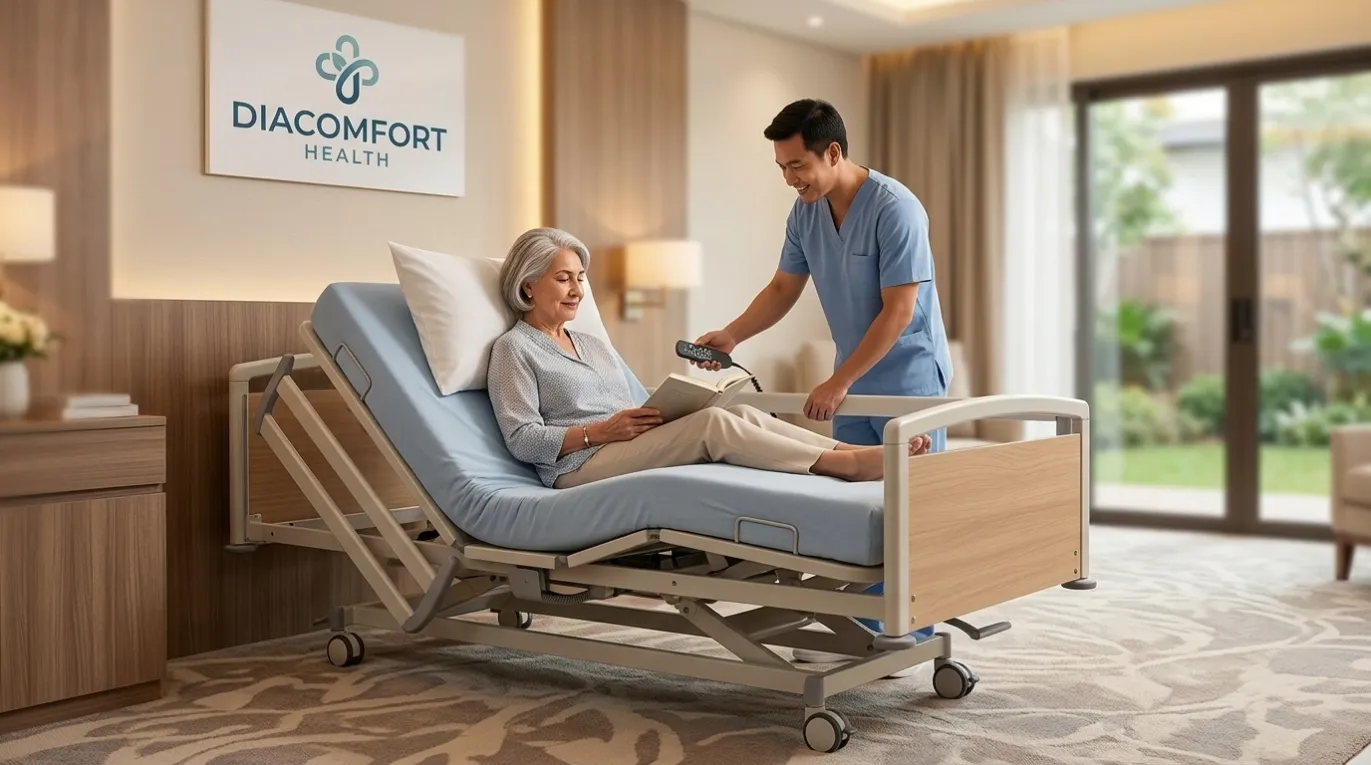 Electric nursing bed for senior care in a home or facility setting