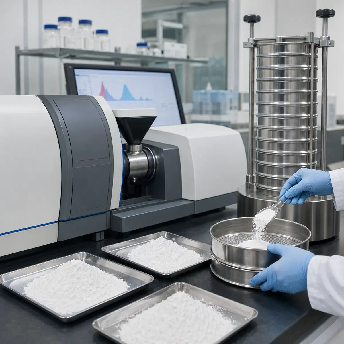 Silica powder particle-size quality control and distribution review