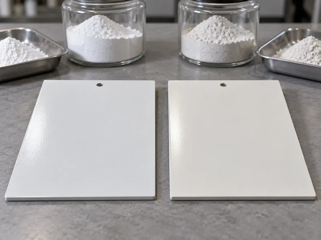 Two coating drawdown panels with a subtle tone difference