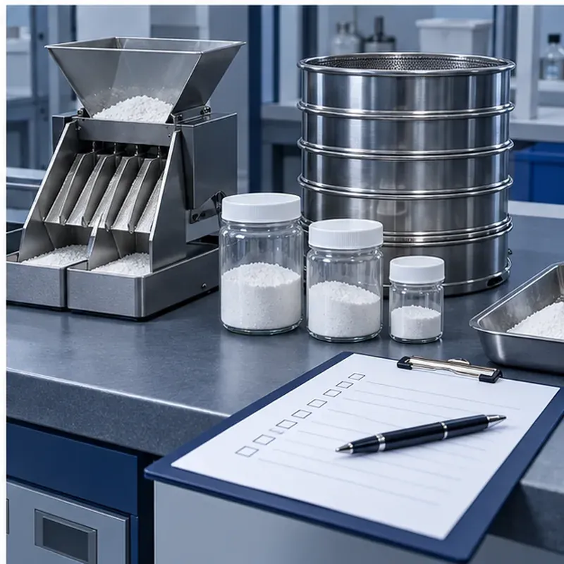 Cristobalite incoming sampling station with splitter sieves and retained samples