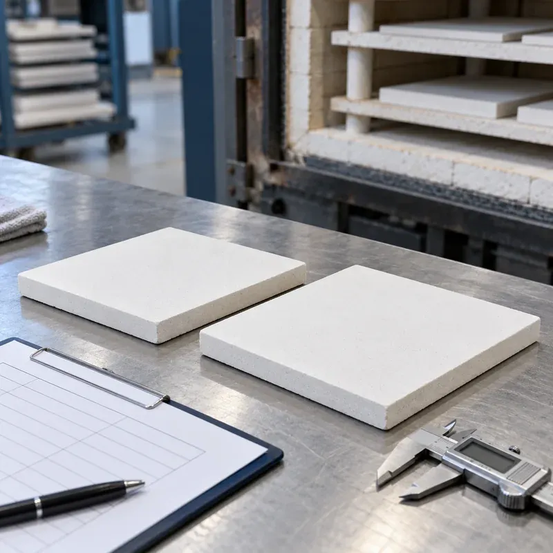 Two cooled ceramic setter coupons prepared for controlled inspection