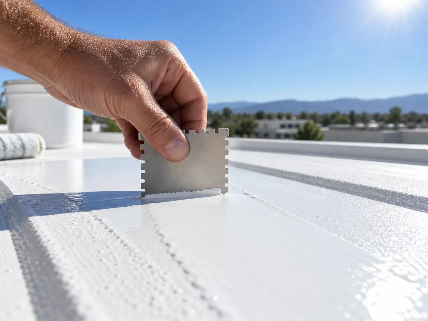 Drawdown trial for a reflective cool-roof coating with cristobalite filler