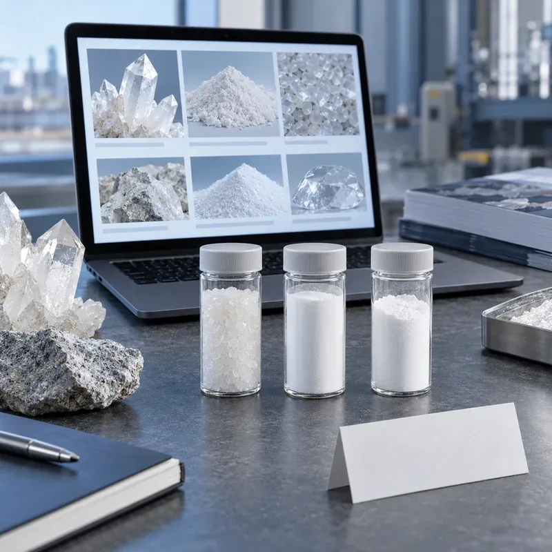 Industrial silica online listing concept with separate mineral samples