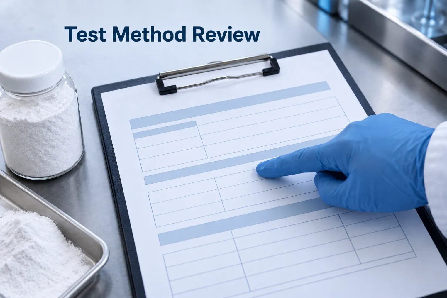 Review of blank method fields beside an unbranded quartz sample