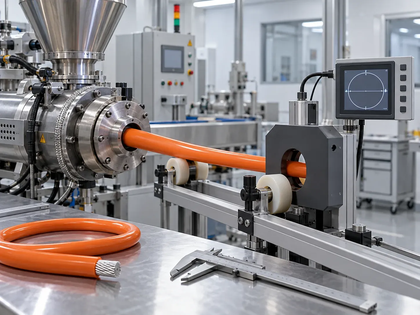 High-voltage silicone cable extrusion inspection with calcined cristobalite mineral filler