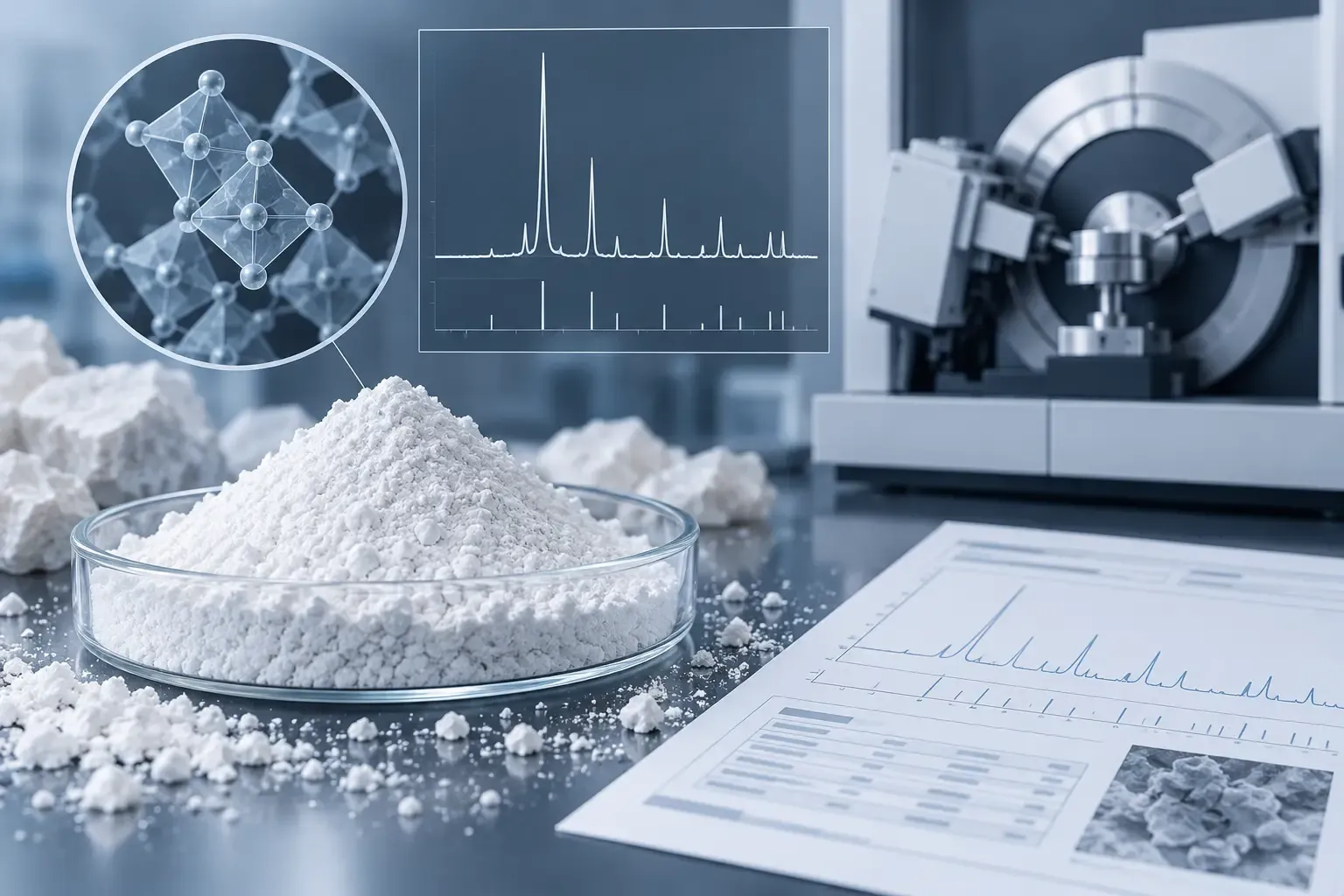 Calcined cristobalite powder phase verification in a materials laboratory