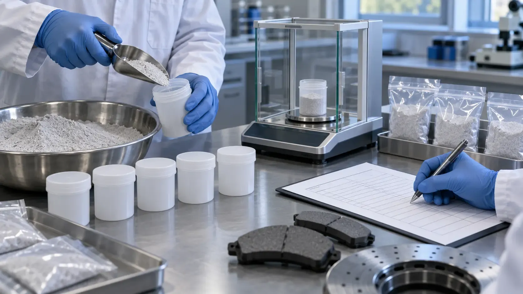 Silica powder sampling and formulation trial records for brake friction materials