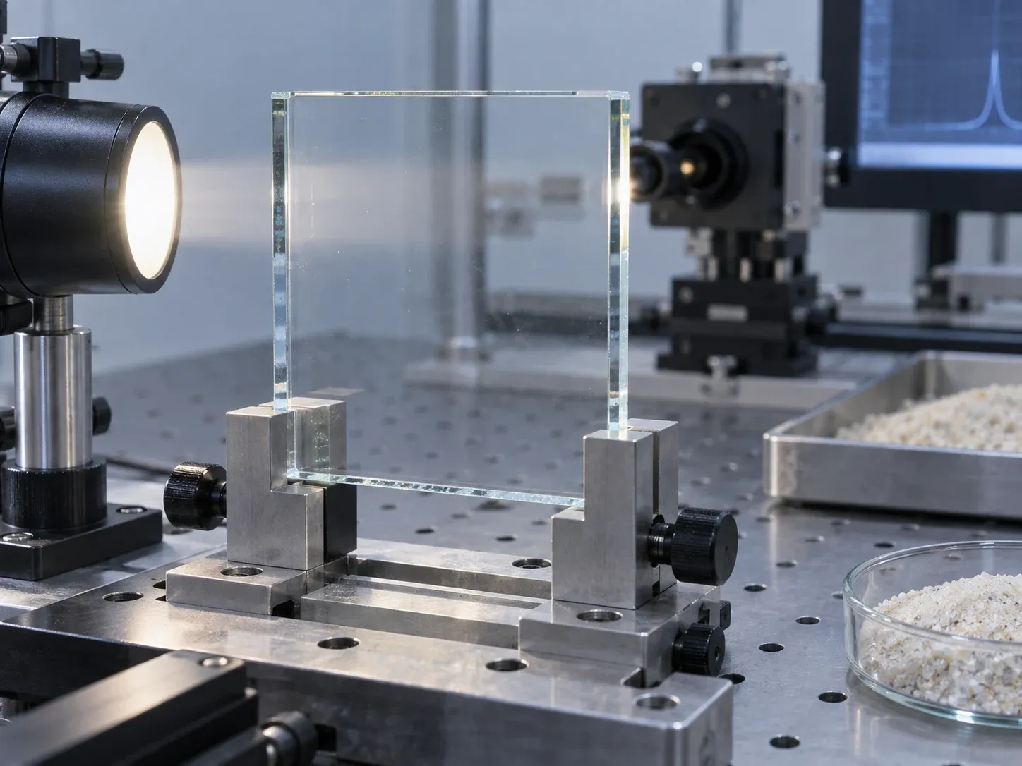 Solar glass coupon inspection after a controlled quartz sand batch melt trial