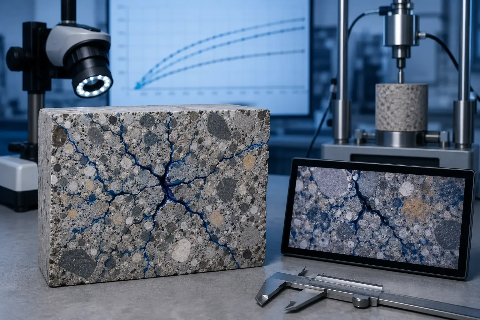 Refractory castable cross-section crack map for thermal expansion mismatch analysis