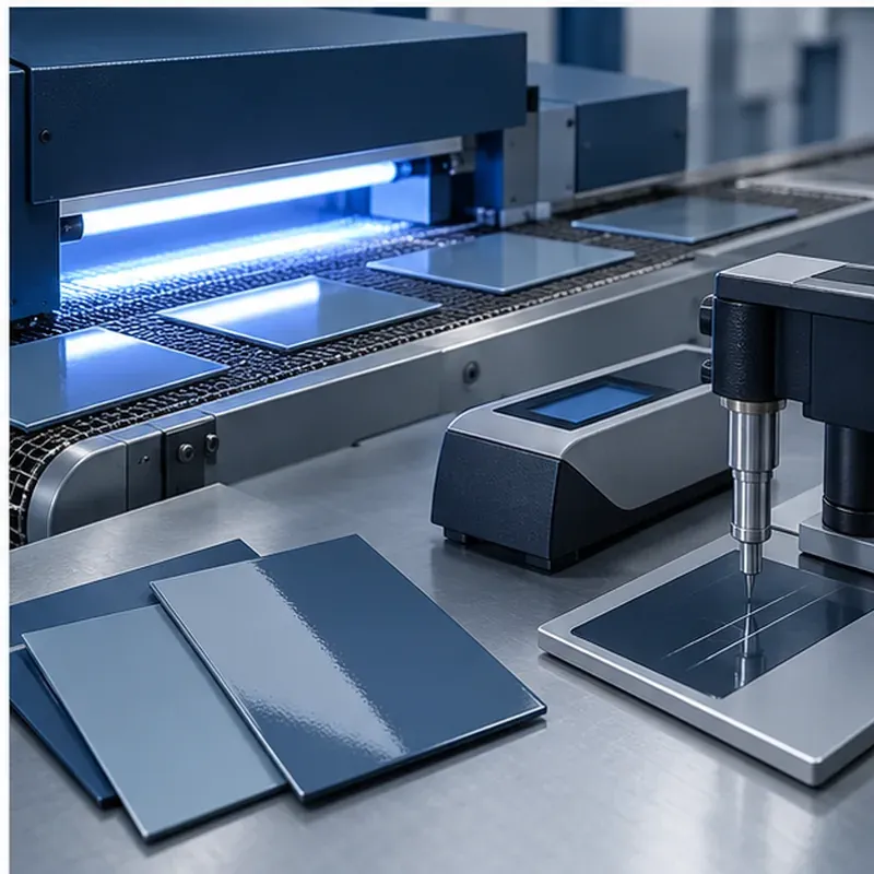 UV curing and scratch testing of coating panels containing cristobalite filler