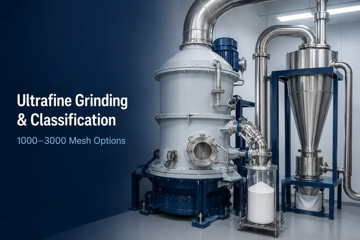 Ultrafine silica grinding and air classification for 1000 to 3000 mesh grades