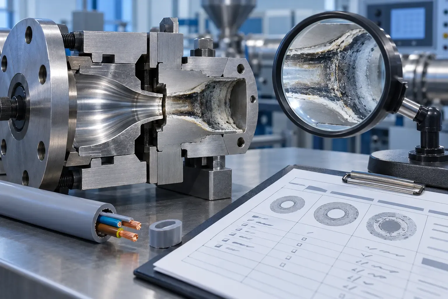 PVC extrusion die inspection for filler-related wear