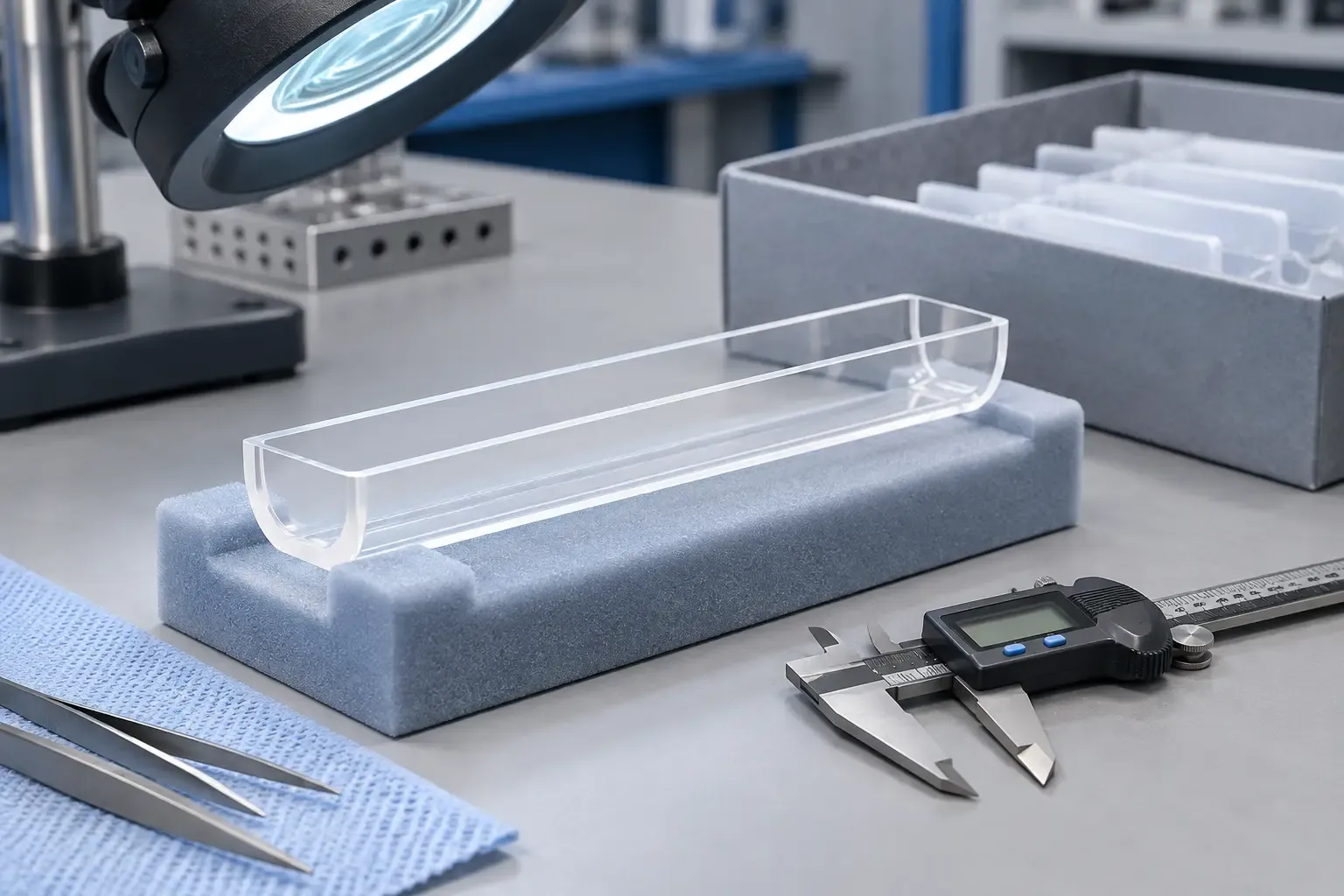 First article inspection of a quartz boat with dimensional measurement tools
