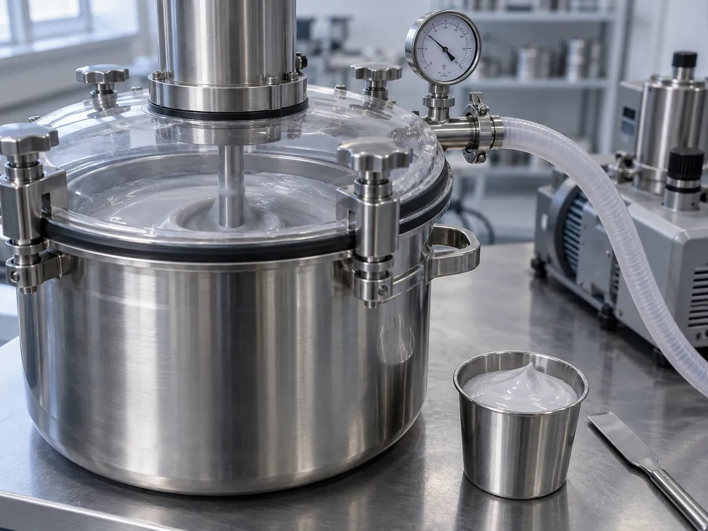 Vacuum mixing and dispersion check for surface-treated silica in silicone