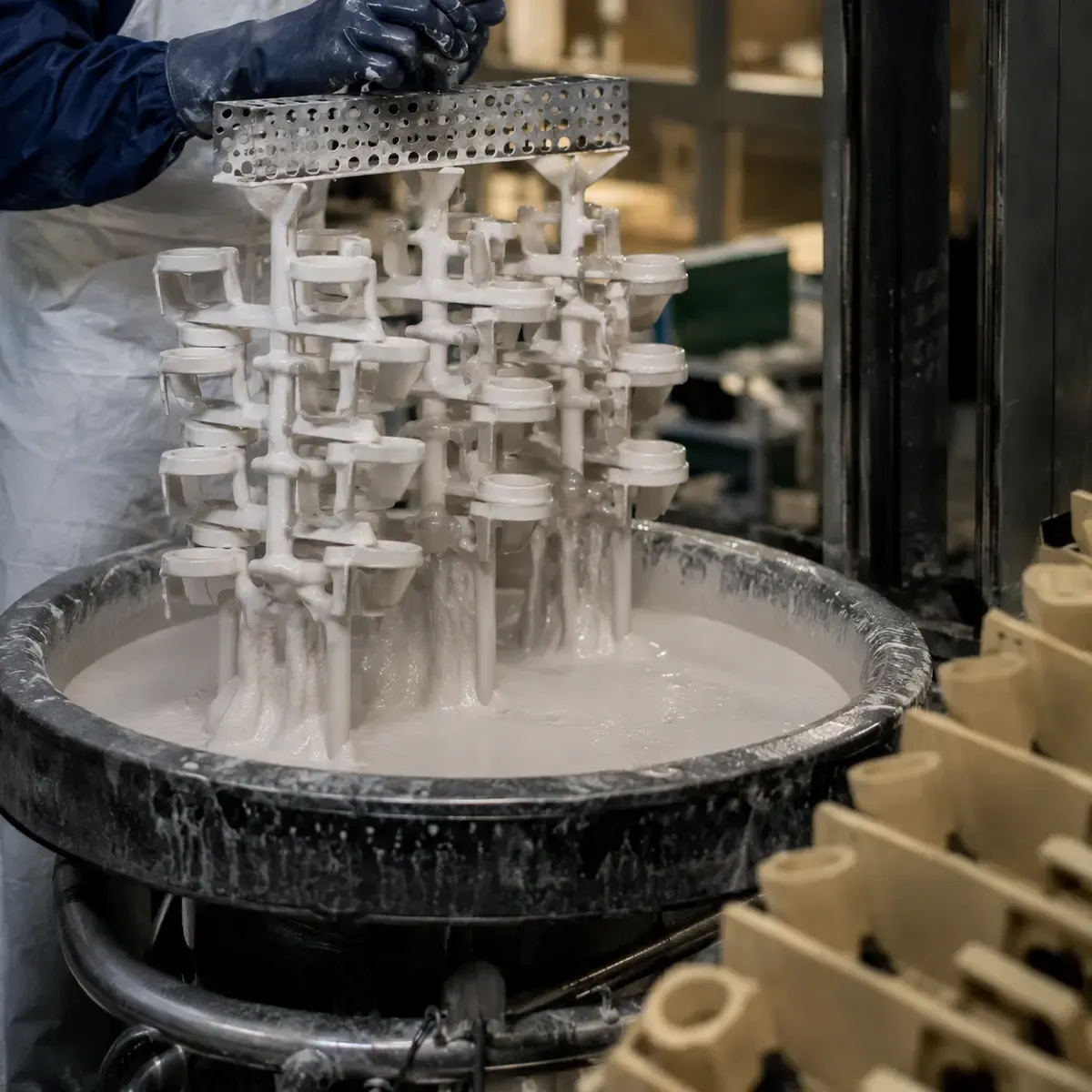Low-dust fused silica powder in ceramic shell slurry