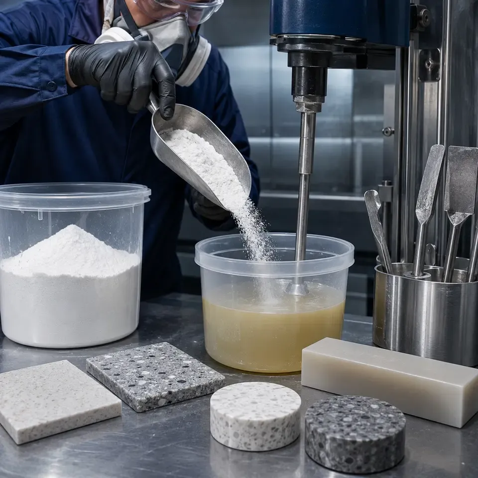 Resin mixing and dispersion test using hydrophobic silica powder in an enclosed laboratory station