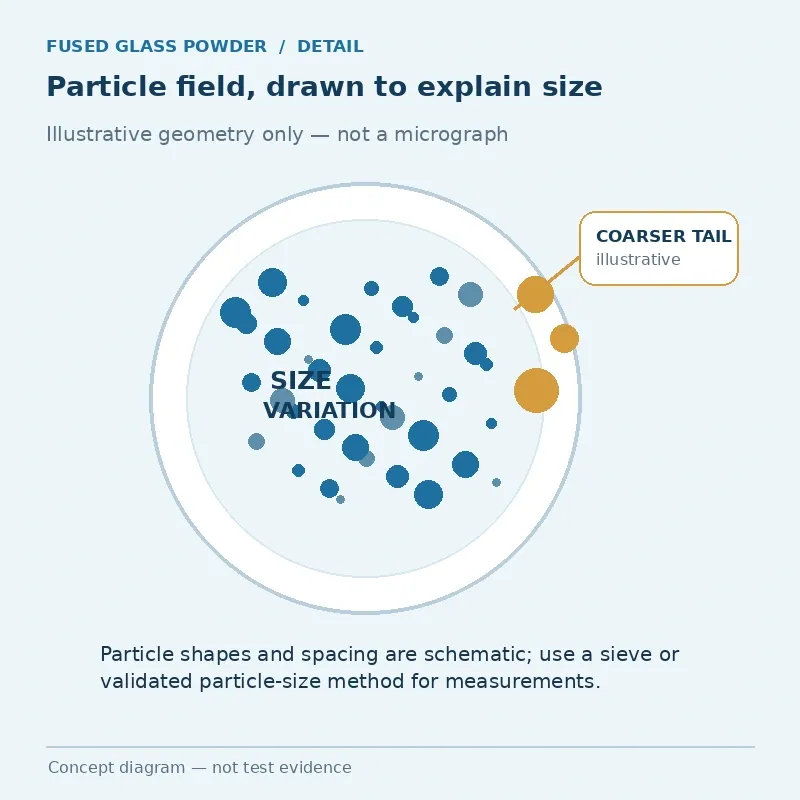 Illustrative glass powder particle-size variation; schematic, not microscopy