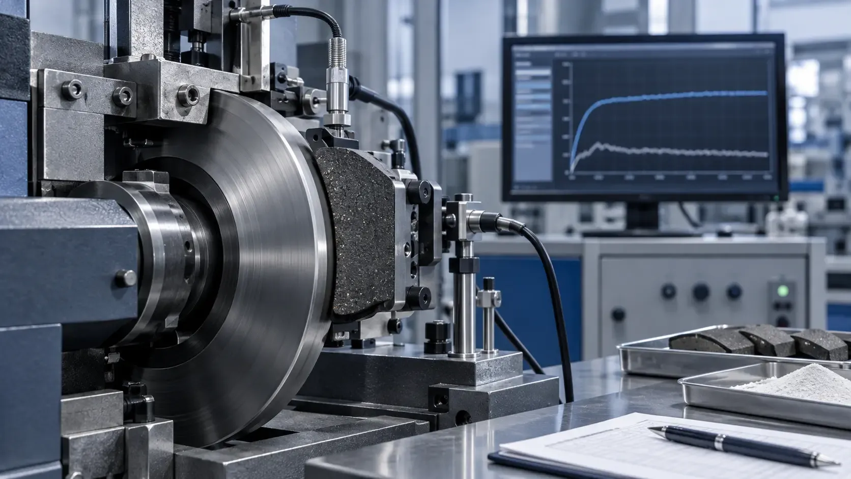 Brake friction material friction and wear test evaluation