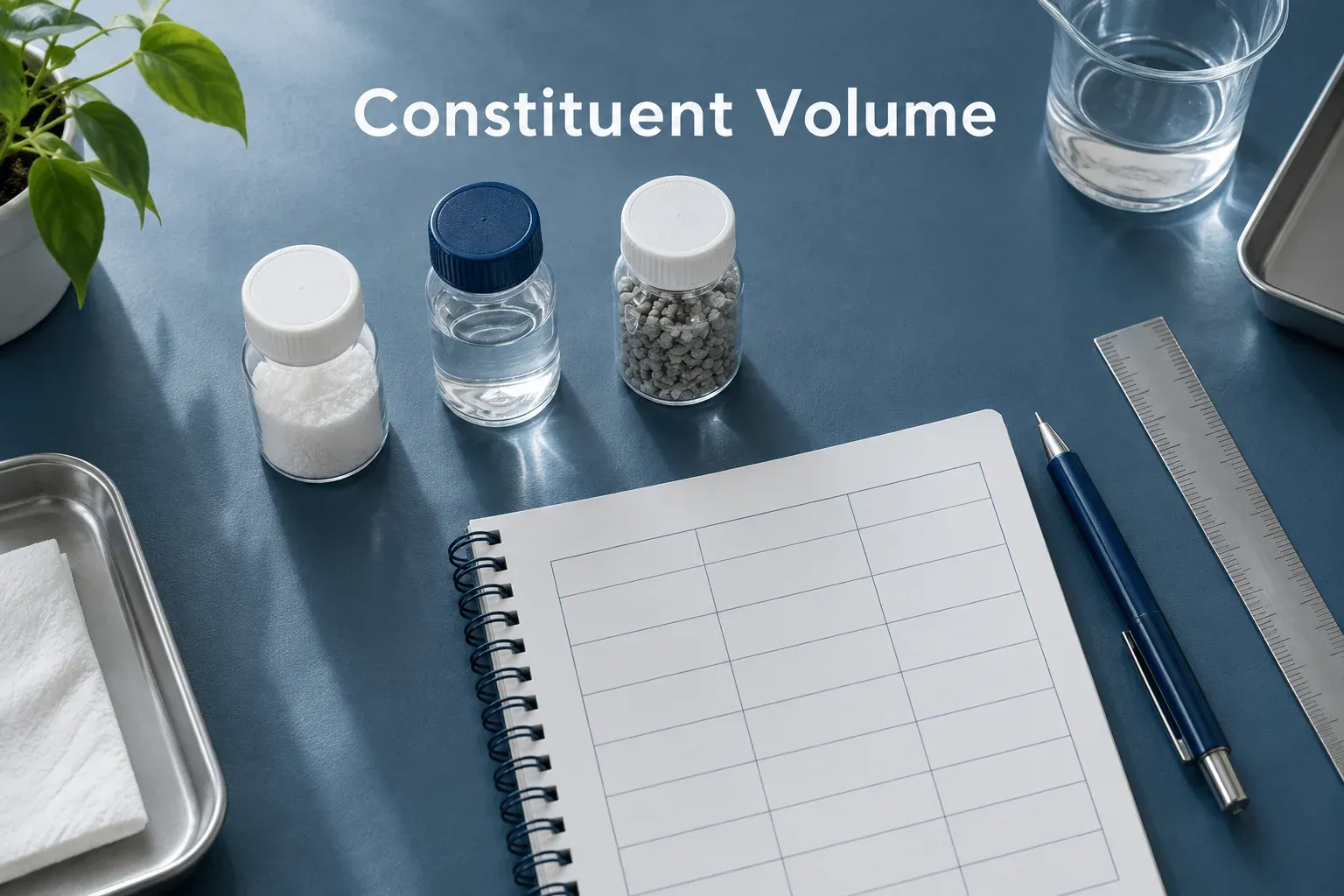 Separate ingredient sample jars beside a blank recipe worksheet