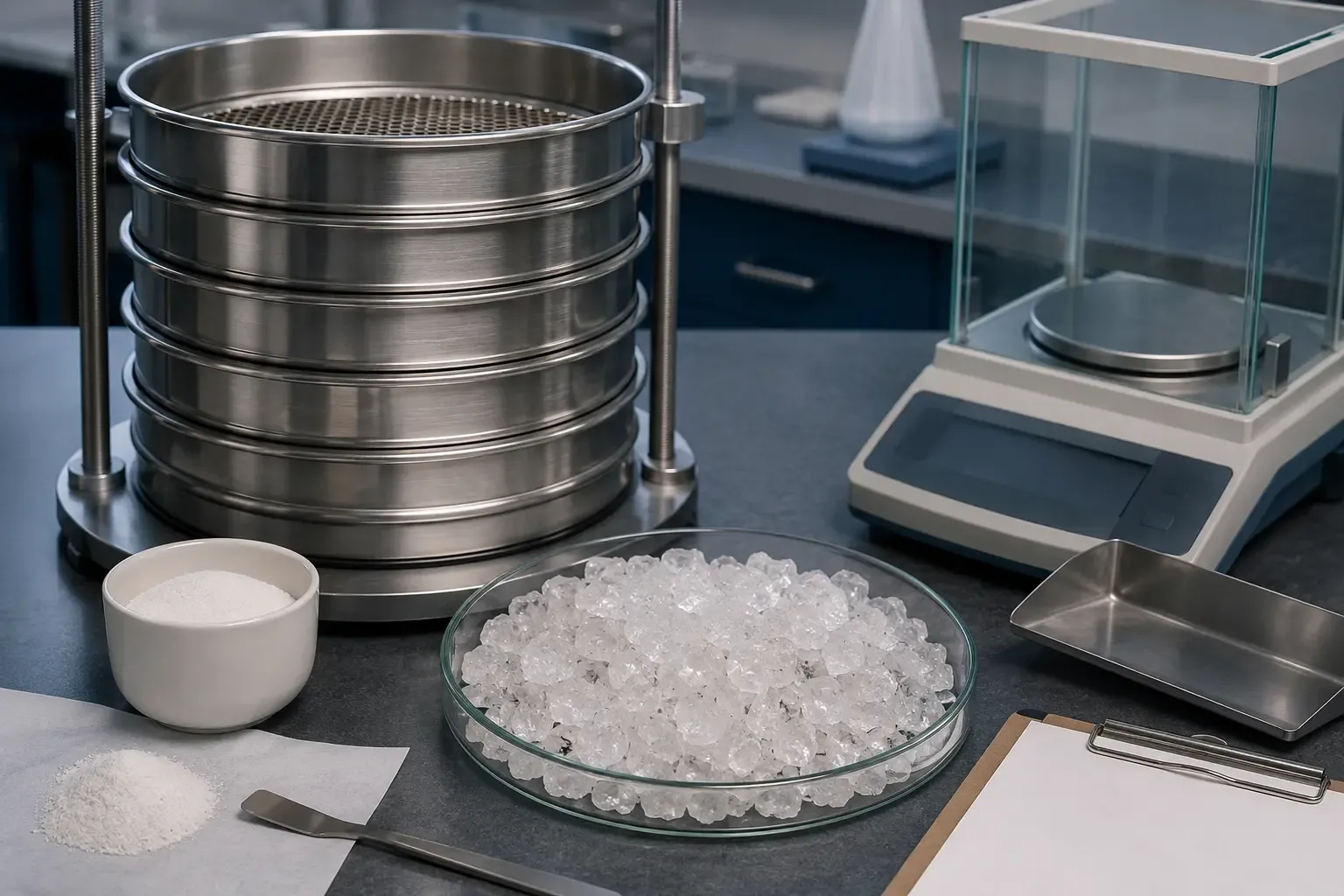 Fused silica powder particle-size screening and refractory castable quality inspection