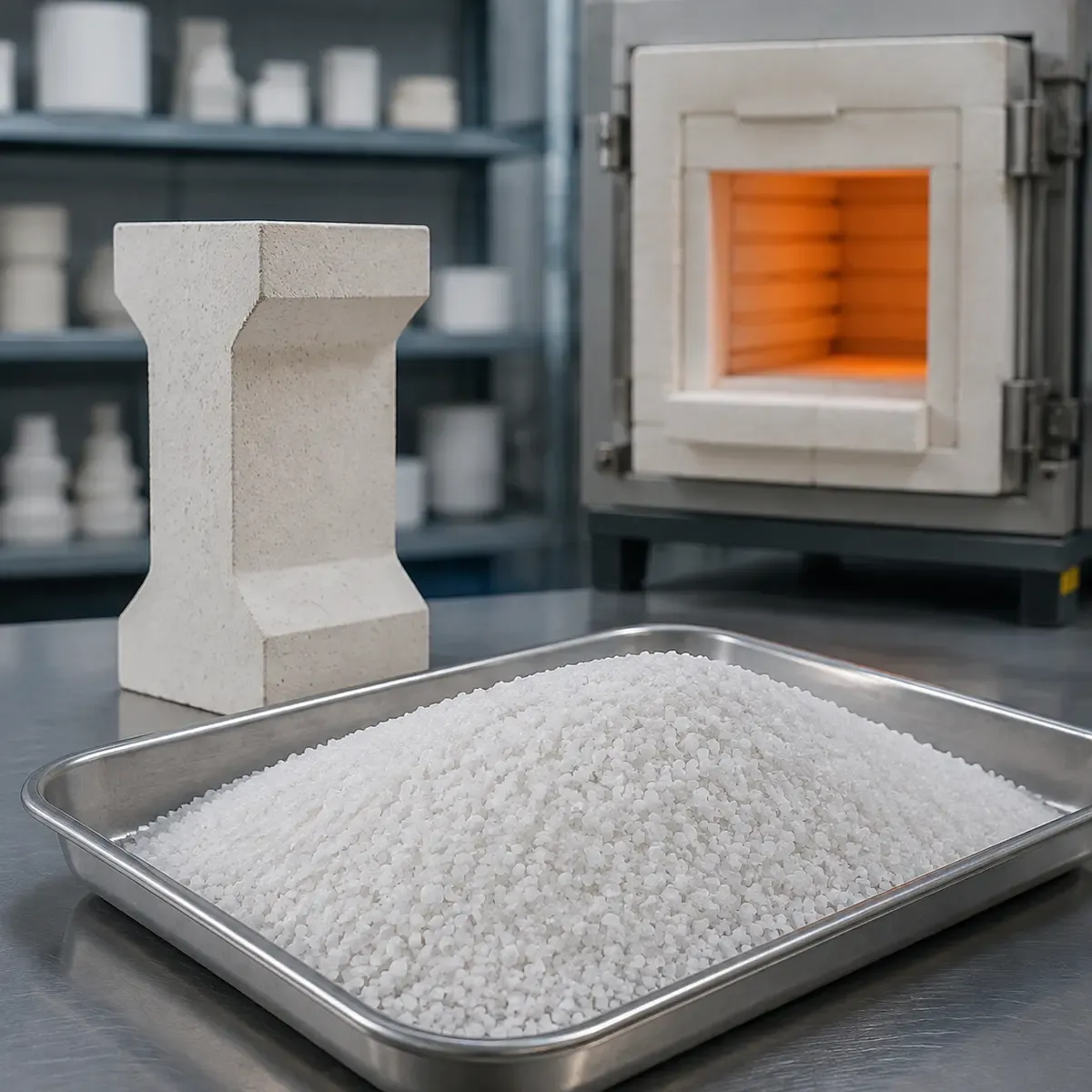 Cristobalite Sand CSE-200 used beside a refractory kiln test piece