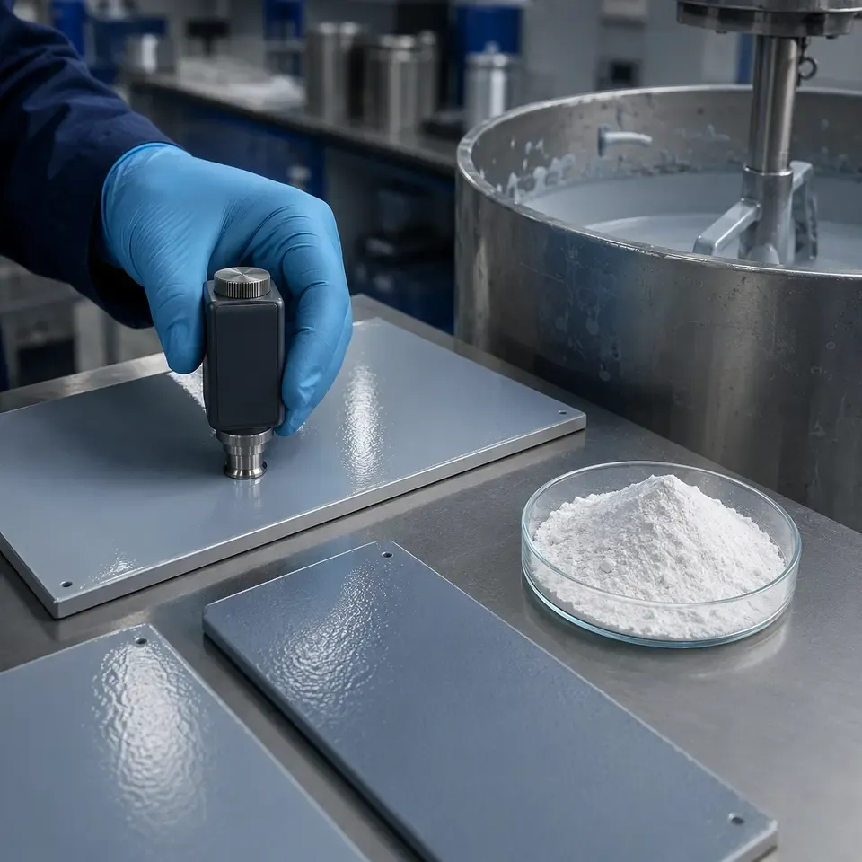 Coating drawdown and wet film inspection using silica powder in a laboratory application test
