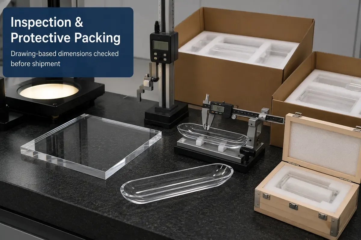 Dimensional inspection and protective packing for quartz plates and boats
