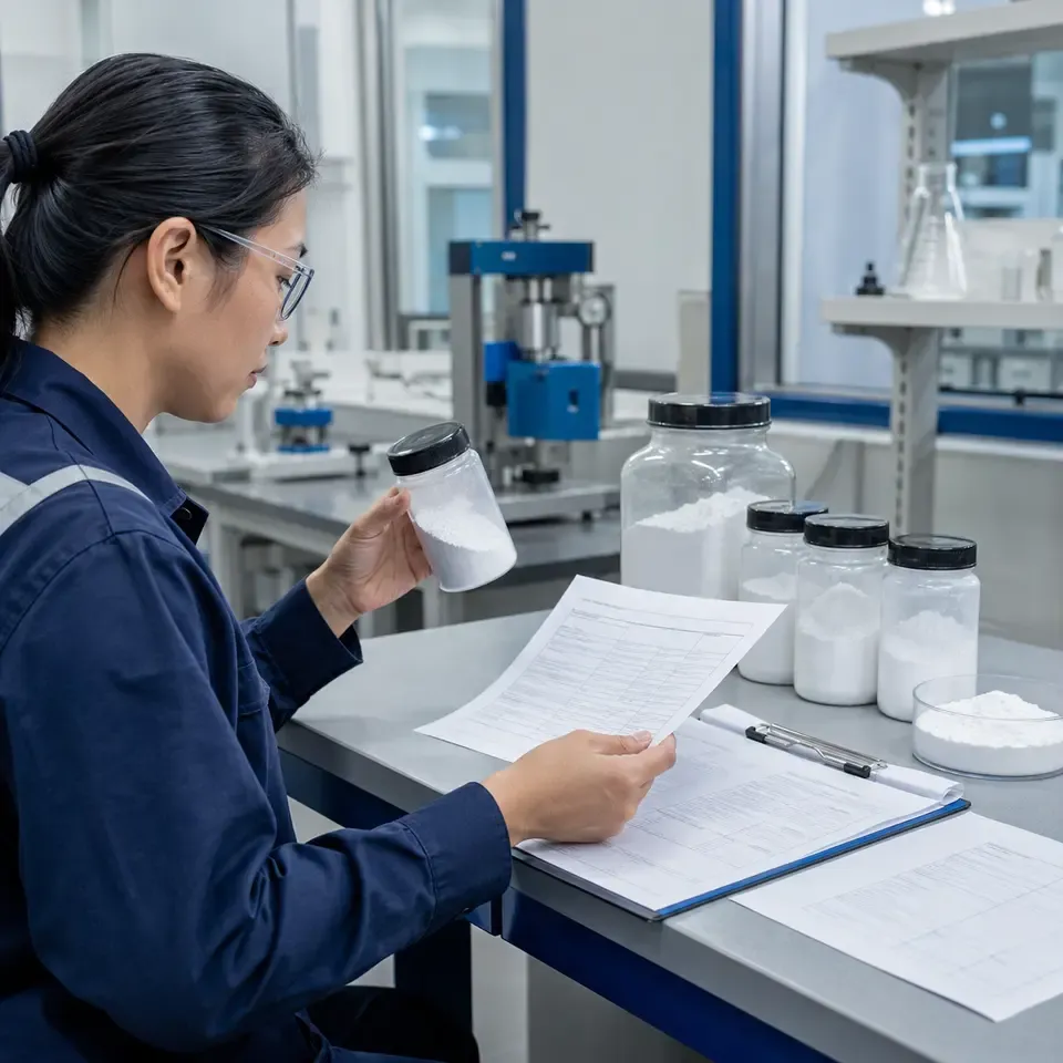 Laboratory particle-size testing and chemistry review for a silica powder COA