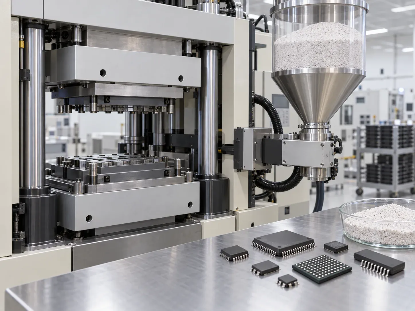 Transfer-molding trial for semiconductor epoxy molding compound with amorphous fused silica filler