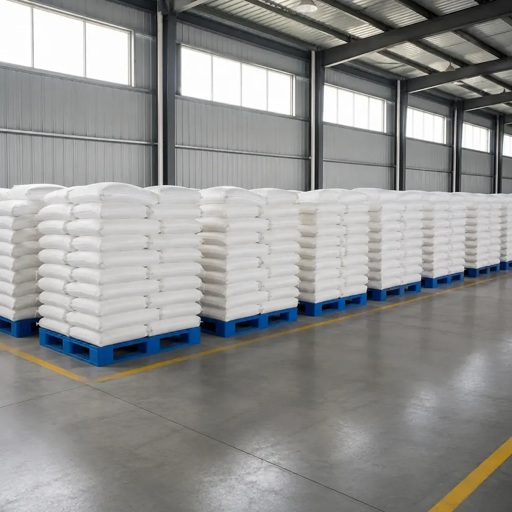 Fused silica bags stored on pallets for shipment