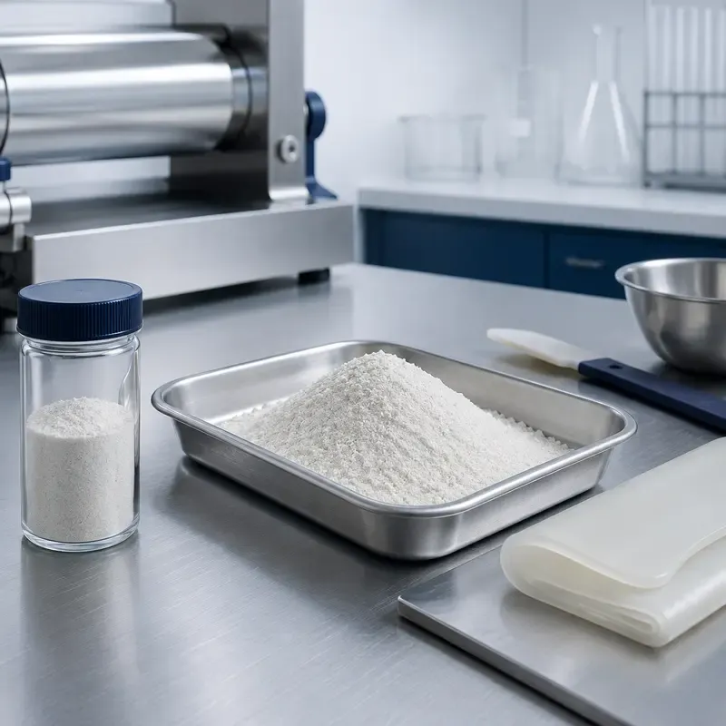 Calcined cristobalite powder with silicone rubber compound samples