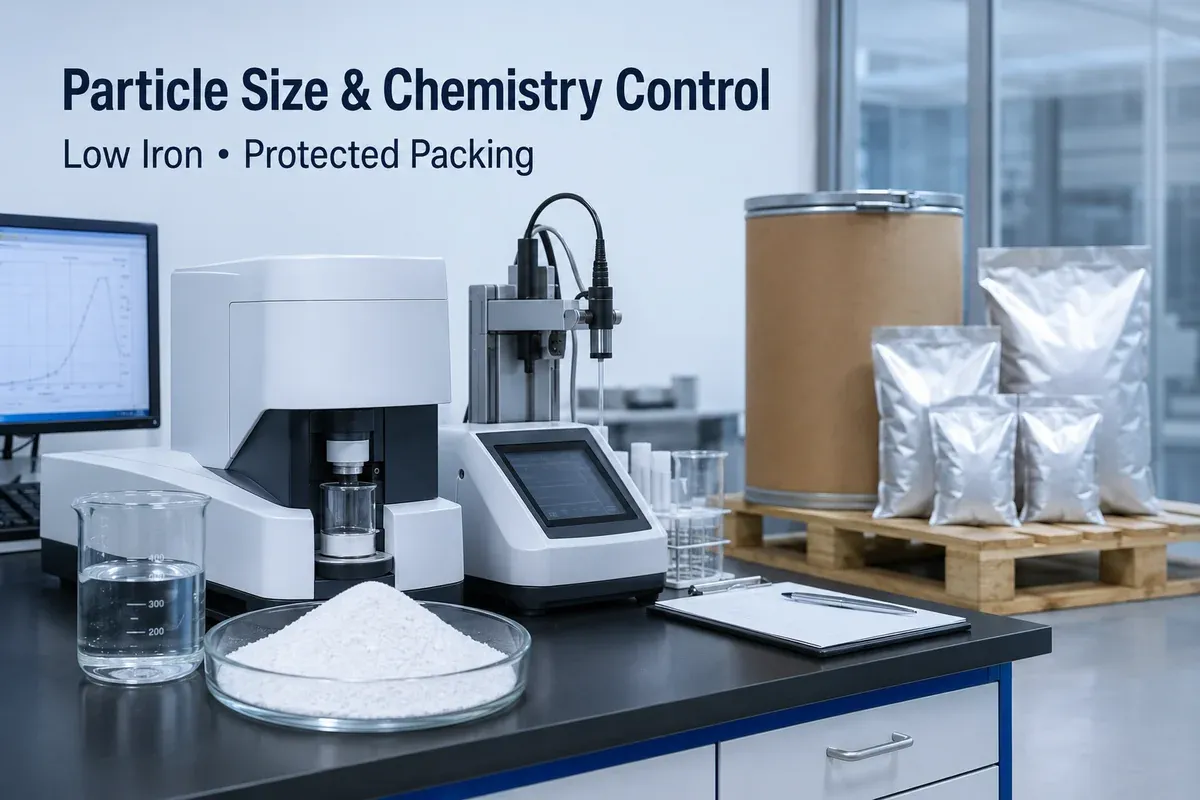 Particle size chemistry control and protected packing for ultrafine silica powder