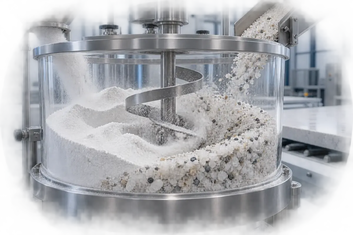 Silica filler and quartz aggregate blending trial for engineered stone