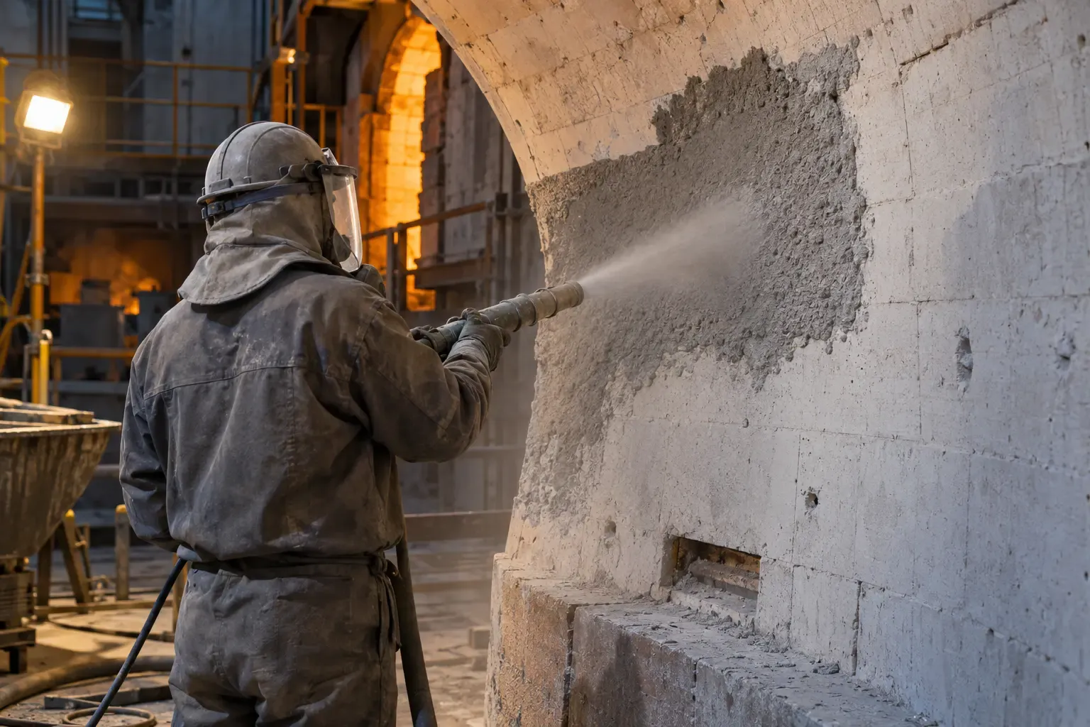 Fused silica refractory gunning application and wall repair evaluation