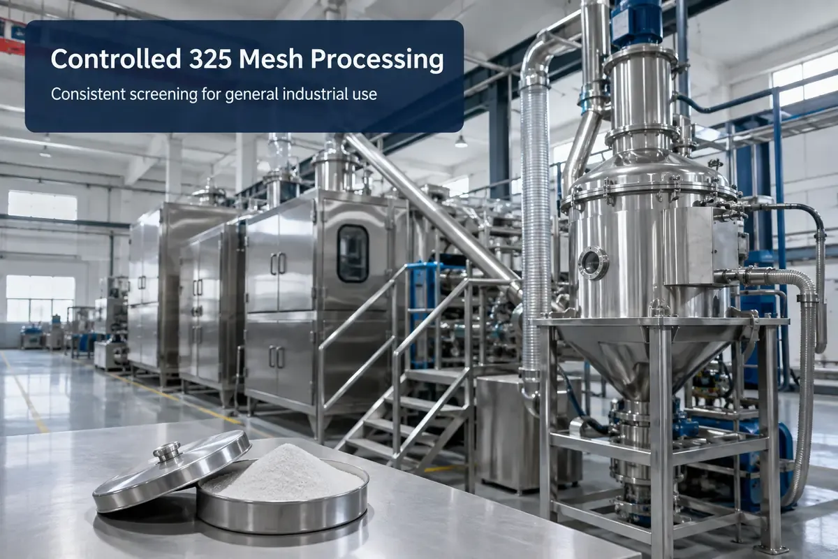 Controlled grinding and screening process for 325 mesh crystalline silica powder