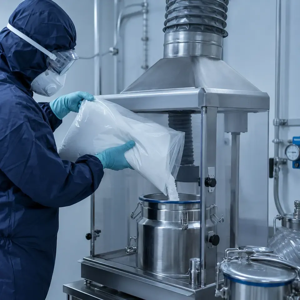 Sealed silica powder bags and controlled warehouse storage area with dust prevention measures