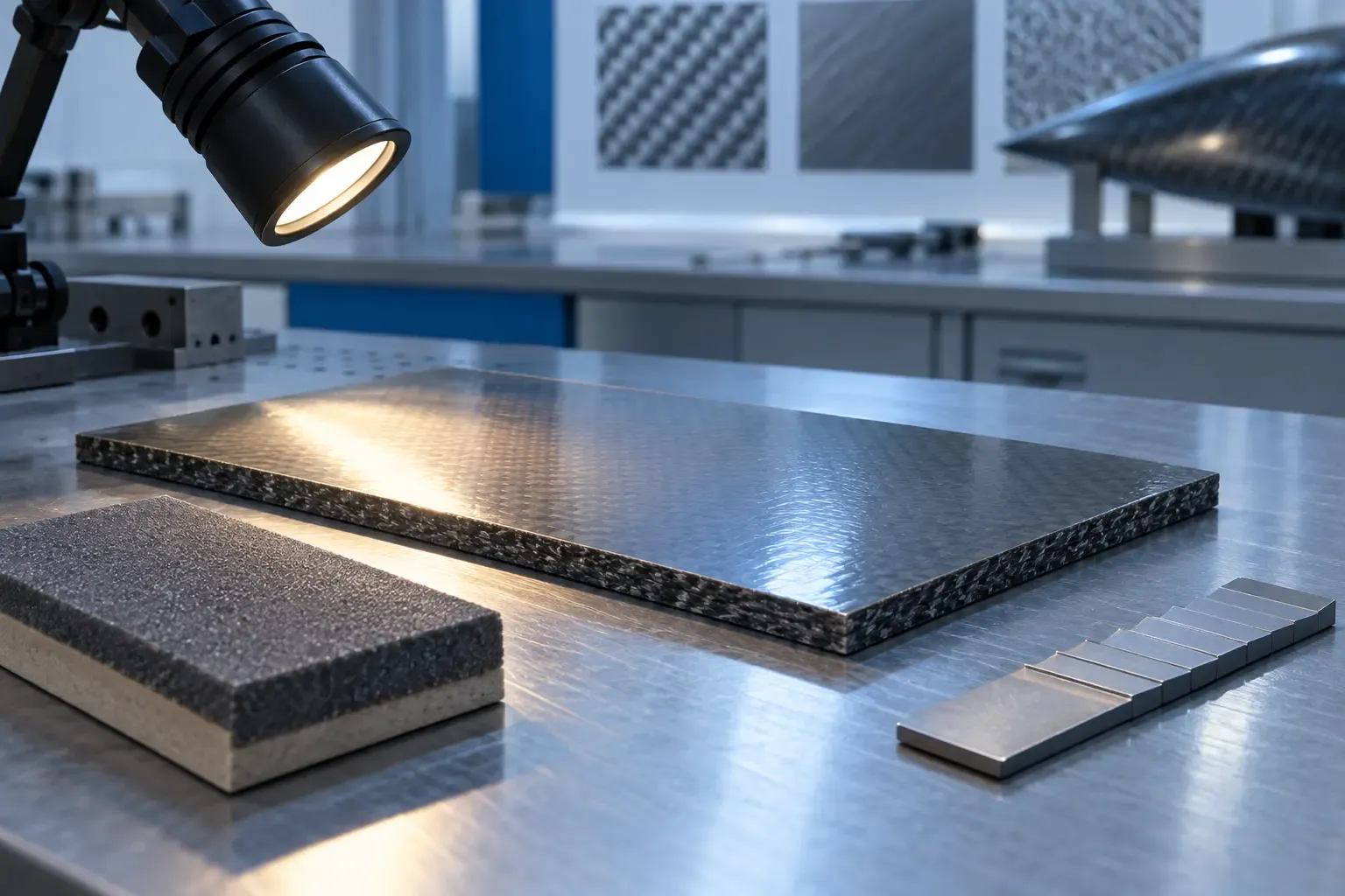 Cured polyester composite coupon under surface inspection light
