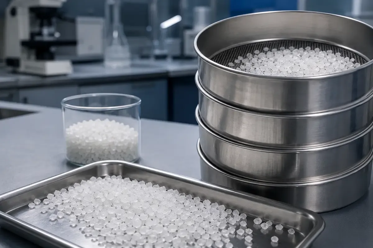 Particle size testing of 1–3 mm fused silica granules in a quality control laboratory