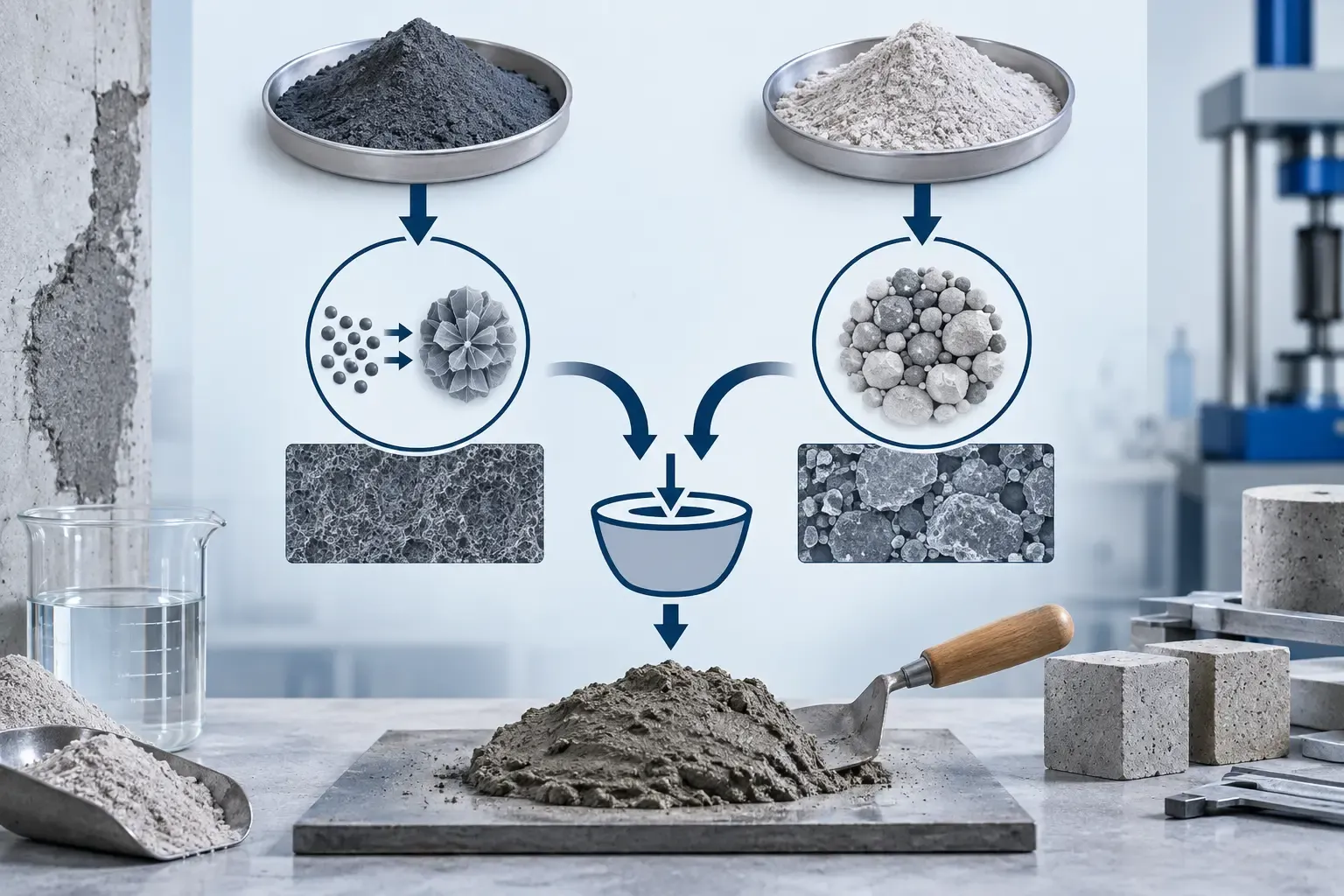 material identity decision tree for silica fume and ground silica powder in repair mortar