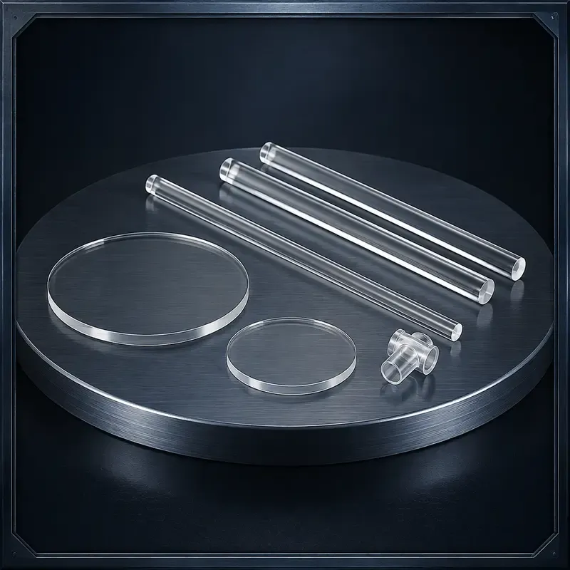 Quartz products category with clear quartz rods, plates and precision components