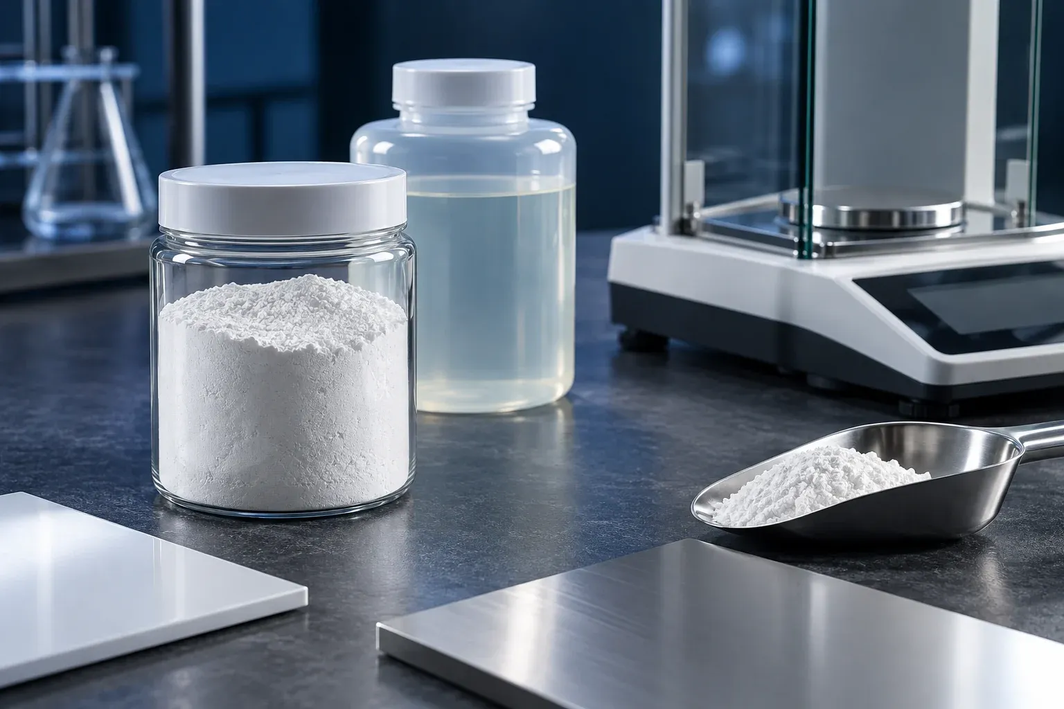 Illustrative silica filler and resin samples at a formulation bench