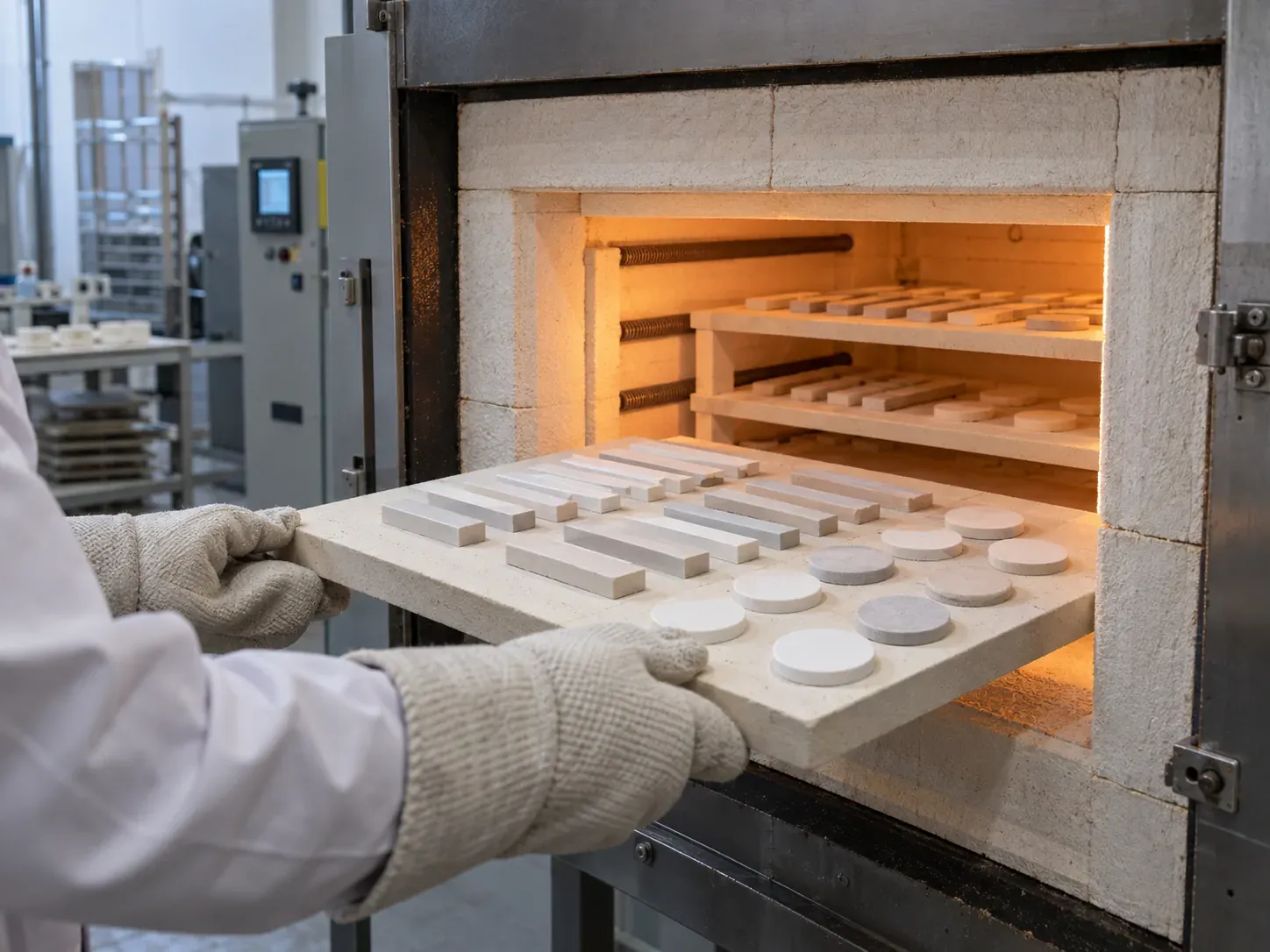 Technical ceramic test bodies prepared for a cristobalite firing trial