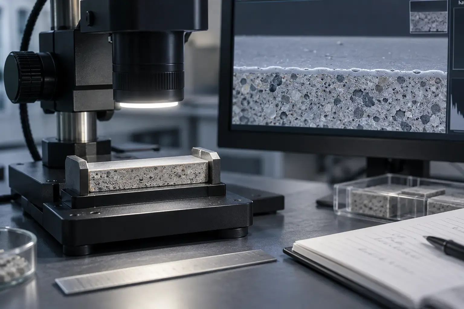 Microscope review of a cured epoxy flooring test coupon