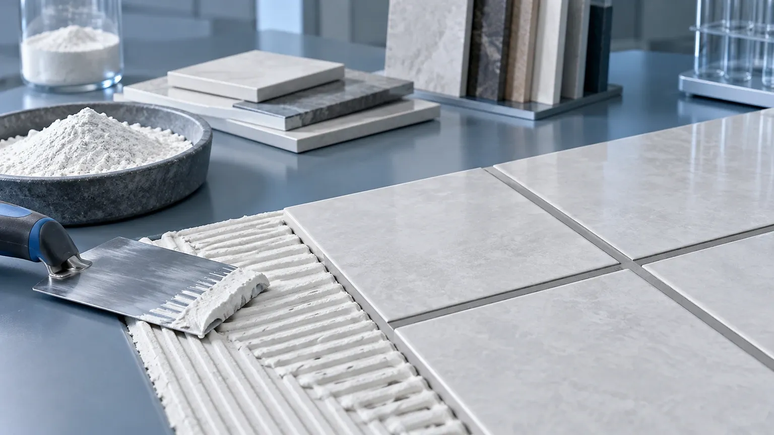 Tile grout application with mineral filler in ceramic tile joints